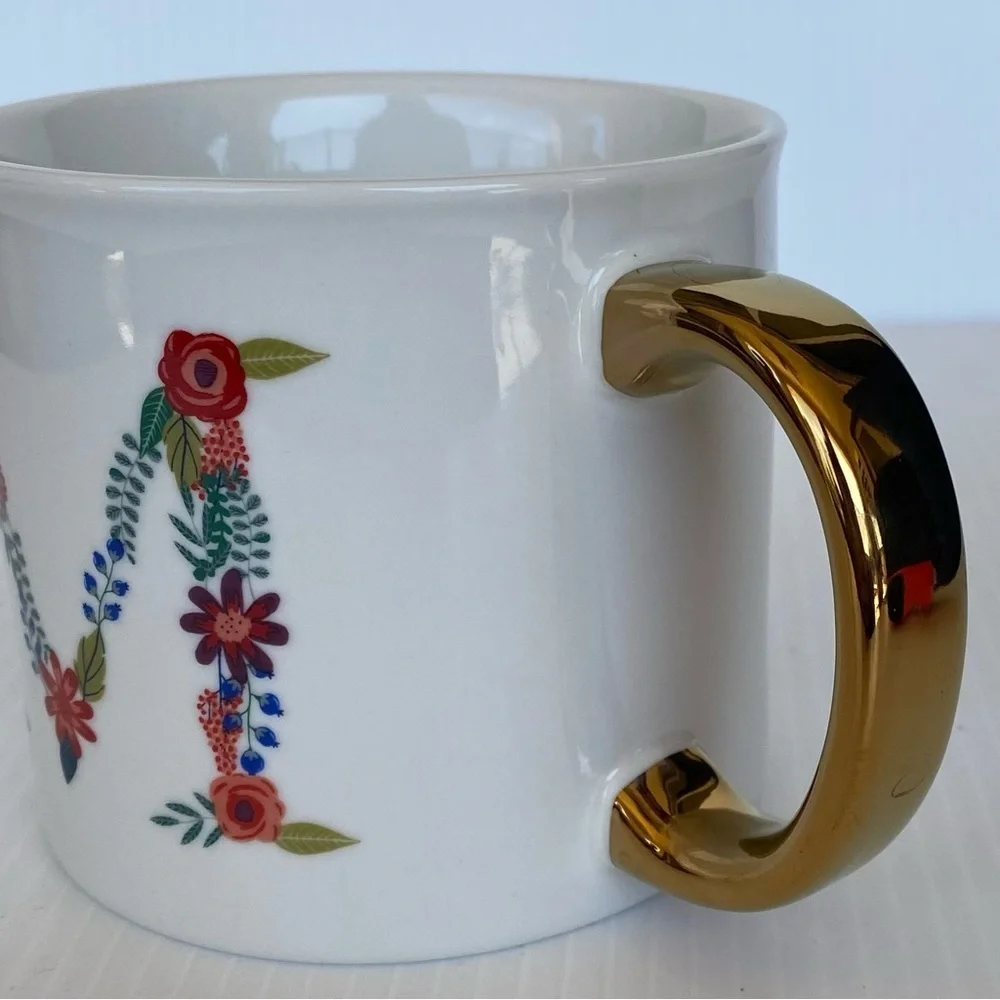 Opalhouse Monogram Coffee Mug Letter M Initial Floral Cup Gold Handle 14 oz 2018